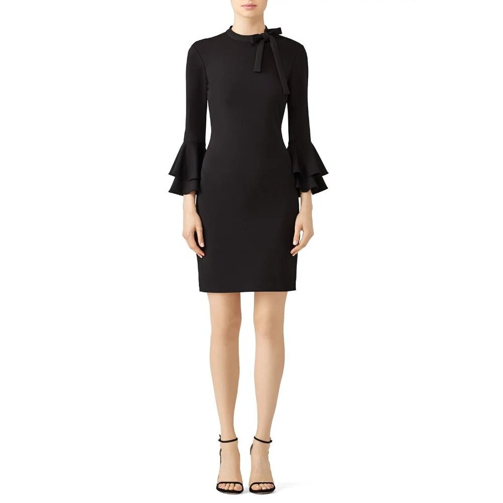 Alexa Admor Dress Evening Formal Black Ties at Neck Ruffled Sleeves Size LARGE